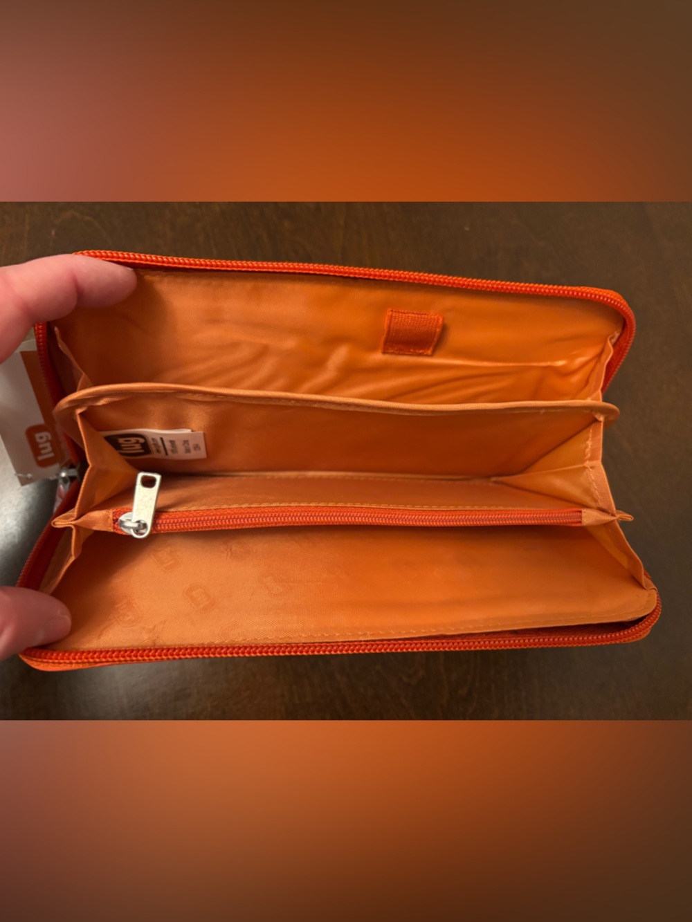 Lug Double Backflip Wallet Bright Orange/ Papaya Zipper Closure Snap Pockets NEW - Picture 3 of 9